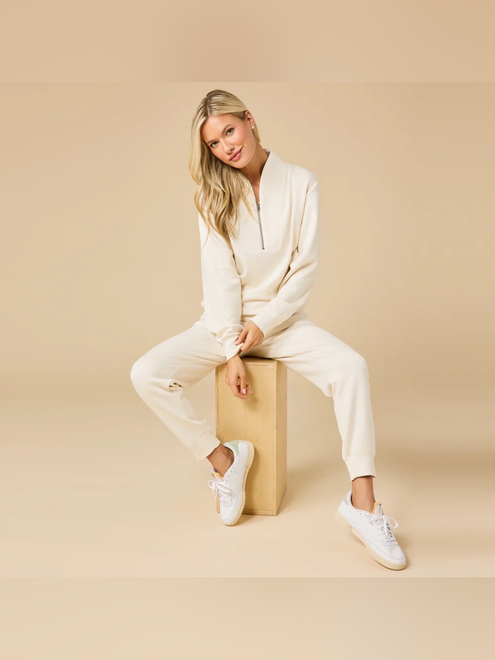 🆕 Softies DreamTech ¼ Zip Jogger Set in Almond NWT SZ SM